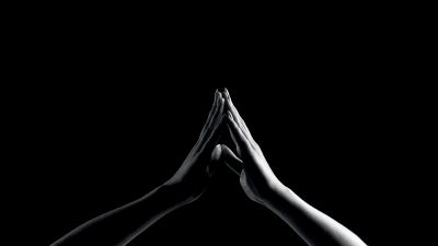 Praying Hands, Hands together, Monochrome, Black background, 5K