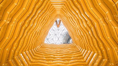 Tall atrium, Yellow, Glass Ceiling, Pattern, Modern architecture, Low Angle Photography, Interior, 5K