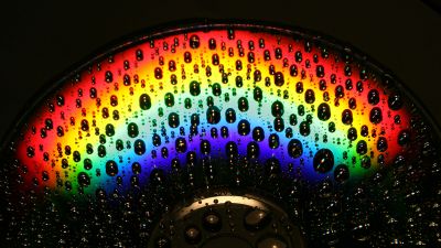 Rainbow, CD, Droplets, Macro, Dark background, Dark aesthetic