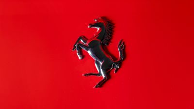 Ferrari logo, Black prancing horse, Red background