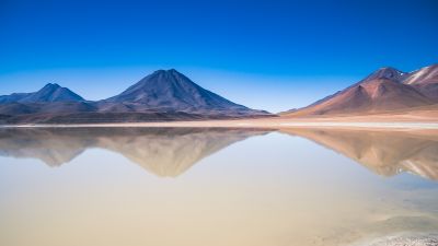 Lascar Volcano, San Pedro de Atacama, Chile, Body of Water, Lake, Reflection, Blue Sky, Plateau, Landscape, Mountain range