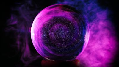 Crystal Ball, Purple Smoke, Glass Ball, Black background, Sphere Balls, 5K