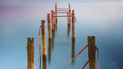 Broken Pier, Body of Water, Seascape, Long exposure, Ocean, Reflection