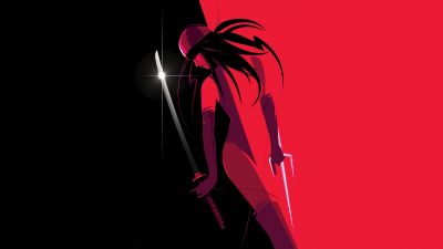 Elektra, Marvel Cinematic Universe, Marvel Superheroes, Red background, 5K