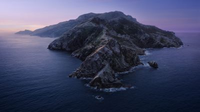 macOS Catalina, Aesthetic, Mountains, Island, Evening, Twilight, Sunset, Stock, 5K