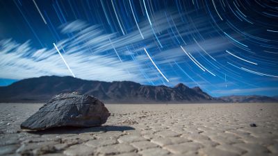 Racetrack Playa, Sliding Rocks, Sailing Stones, Death Valley, Landscape, Star Trails, Digital composition, Long exposure, Mountains, Desert, Pattern