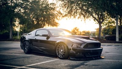 Ford Mustang GT, Black cars, Sports cars, Automobile, Sedan, Sun light, 5K