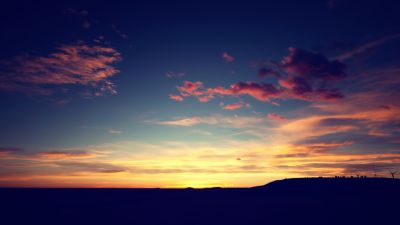 Sunset, Landscape, Silhouette, Clouds, Dusk, Orange sky, Horizon