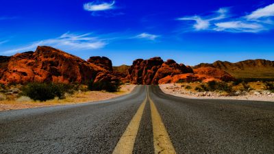 Valley of Fire State Park, Nevada, United States, Endless Road, Rock formations, Blue Sky, Clear sky, Red rocks