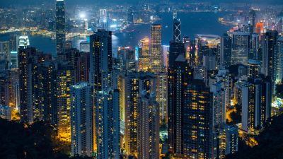 Hong Kong City, Aerial view, Skyline, Cityscape, City lights, Night time, Skyscrapers, High rise building