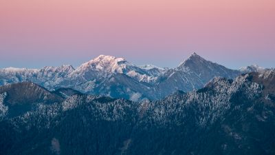 Nanhu Mountain, Taiwan, Taroko National Park, Glacier mountains, Snow covered, Pink sky, Landscape, Mountain range, Winter, Scenery, 5K