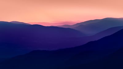 Bieszczady Mountains, Poland, Mountain range, Aerial view, Silhouette, Sunset, Dusk, Pink sky, Pattern, Landscape, Scenery, 5K