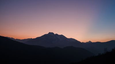 Sunset, Mountains, Silhouette, 5K