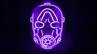 Borderlands Psycho Mask, Neon, Black background