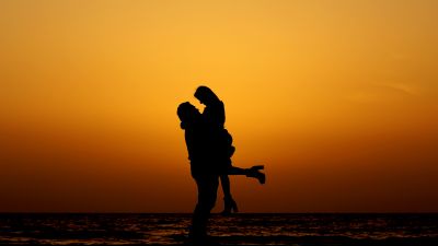 Couple, 8K, Silhouette, Sunset, Beach, Romantic, Date night, 5K