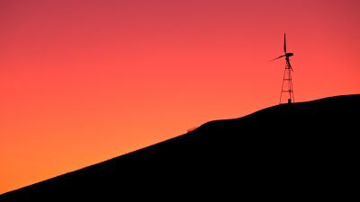 Windmill, Sunrise, Silhouette, Orange sky, Dawn, Hill, 5K