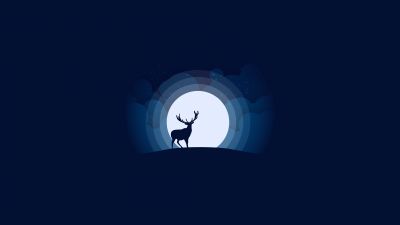 Deer, Silhouette, Moon, Night, Minimal art, Illustration, Dark background