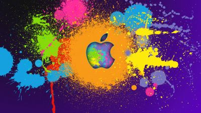 Apple logo, Colorful background, Color burst, Paint brush
