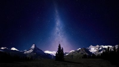 Milky Way, Night sky, Alps mountains, Swiss Alps, Digital composition, Dark