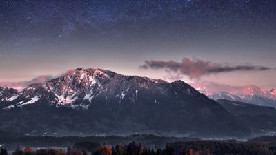Mountains, Bavaria, Night, Germany, Starry sky, Milky Way