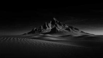 Desert, Doom, Sand Dunes, Dark background, Monochrome, Landscape, Scenery, Dark Sky, Black and White