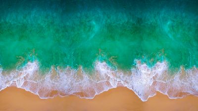 Beach, MacBook Pro, Aerial view, Waves, Ocean, iOS 11, Waterscape, Shore, Digital Art, Apple iMac, 5K
