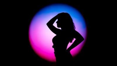 Girl, Woman, Light, Silhouette, Pose, Style, Circular, Black background, 5K