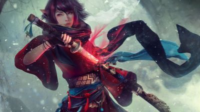 Yukata, Final Fantasy XIV, Sword girl, Fictional character, Digital paint, Video Game