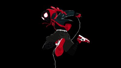 Miles Morales, Spider-Man: Into the Spider-Verse, 5K, 8K, Black background, Spiderman