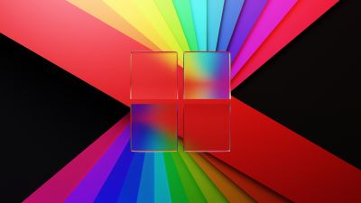 Windows 11, Glass, Ribbons, Colorful abstract, Windows logo, Frosty, Dark Mode, Black background