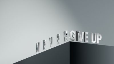 Never Give Up, Motivational, 3D letters, Render, Grey