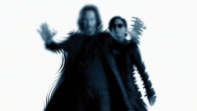 The Matrix Resurrections, Keanu Reeves, Carrie-Anne Moss, Neo, Trinity, 2021 Movies, White background