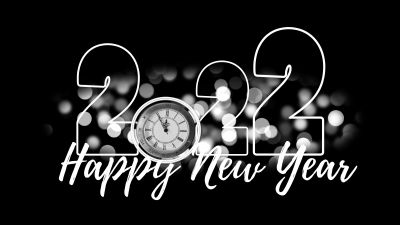 2022 New Year, New Year's Eve, Black background, Lights Bokeh, Monochrome, Happy New Year, 5K, Black and White