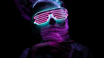 Woman face, Light paint, Dark background, Neon Glasses, Creative, Long exposure, 5K