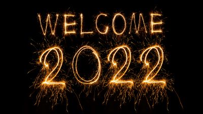 Welcome 2022, 2022 New Year, Happy New Year, Sparkling, Black background, Fireworks, Sparklers, AMOLED, 5K