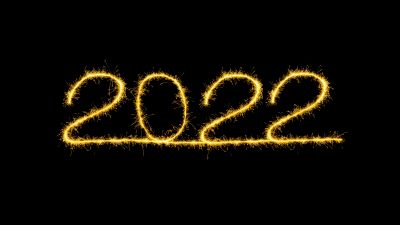 Welcome 2022, Happy New Year, 2022 New Year, Sparkling, Black background, Fireworks, Sparklers, AMOLED, 5K