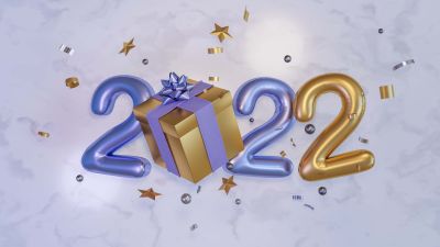 2022 New Year, 3D, Render, Balloons, Gift Boxes, Party confetti, Happy New Year