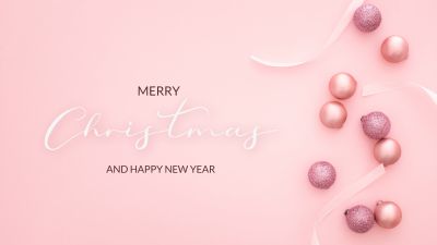 Happy New Year, Merry Christmas, Peach background, Christmas decoration, Pink background, Pastel background