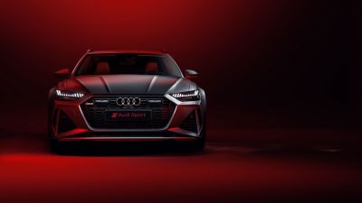 Audi RS6, Luxury sports sedan, Red background, CGI