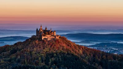 Hohenzollern Castle, Bisingen, Germany, Hill, Valley, Ancient architecture, Vantage Point, Hilltop, 5K
