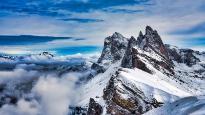 Seceda Mountain, Winter, Peak, Alps mountains, Dolomites, Italy, 5K, 8K