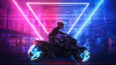 Cyberpunk 2077, Neon art, Neon Lights, Triangles, Game Art, Fast bikes, Cover Art