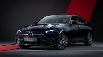 Mercedes-Benz C 200 AMG Line, 2022, Black cars, Dark background