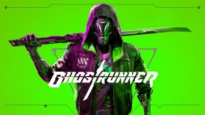 Ghostrunner, PC Games, PlayStation 4, Xbox One, Nintendo Switch, Amazon Luna, PlayStation 5, Xbox Series X and Series S, Neon Green background