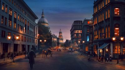London, Cityscape, Buildings, Street, Night, Sunset, Surreal, England