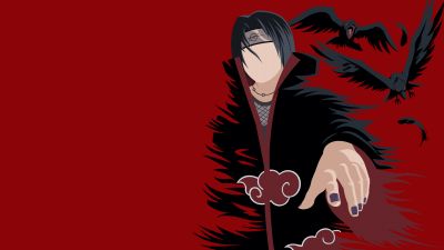 Itachi Uchiha, Naruto, Minimal art, Red background, 5K