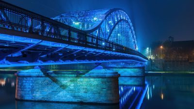 Józef Piłsudski bridge, Kraków, Poland, Night lights, Cityscape