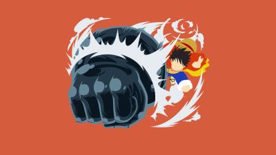 Monkey D. Luffy, Fist, One Piece, Orange background, Minimal art, 5K