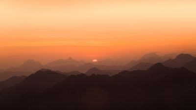 Sunset, Mountains, Scenery, Dusk, 5K