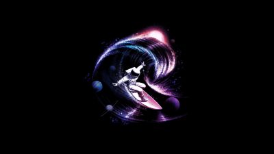 Space surfer, Astronaut, Surfing, Bored Astronaut, Black background, AMOLED